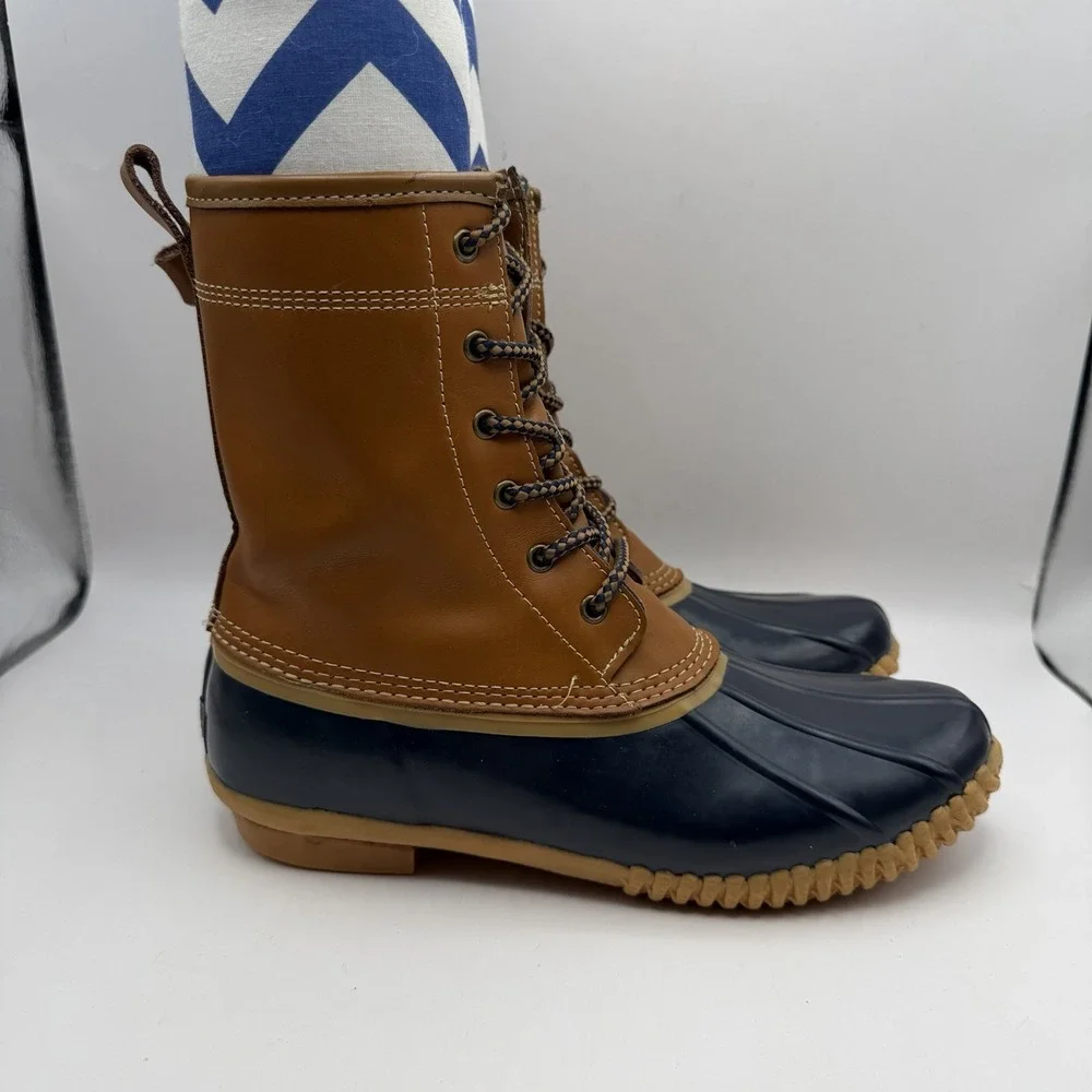 Land's End Women's Sz 8 Leather and Blue Rubber Duck Boots 502426‎